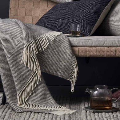 Gotland Wool Blanket grey & cream, 100% new wool